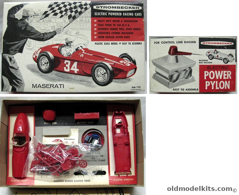 Strombecker 1/24 Maserati 250F Grand Prix Racer - Electric Powered Racing Car with Electric Power Pylon, D42-200 plastic model kit